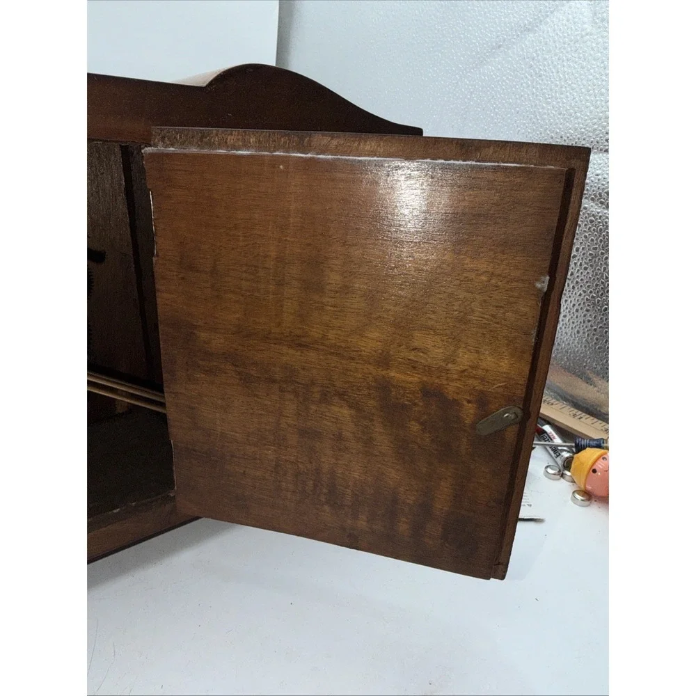 Antique Vintage Walnut Wood Art Deco Box Mantle Table Clock With Key Untested
